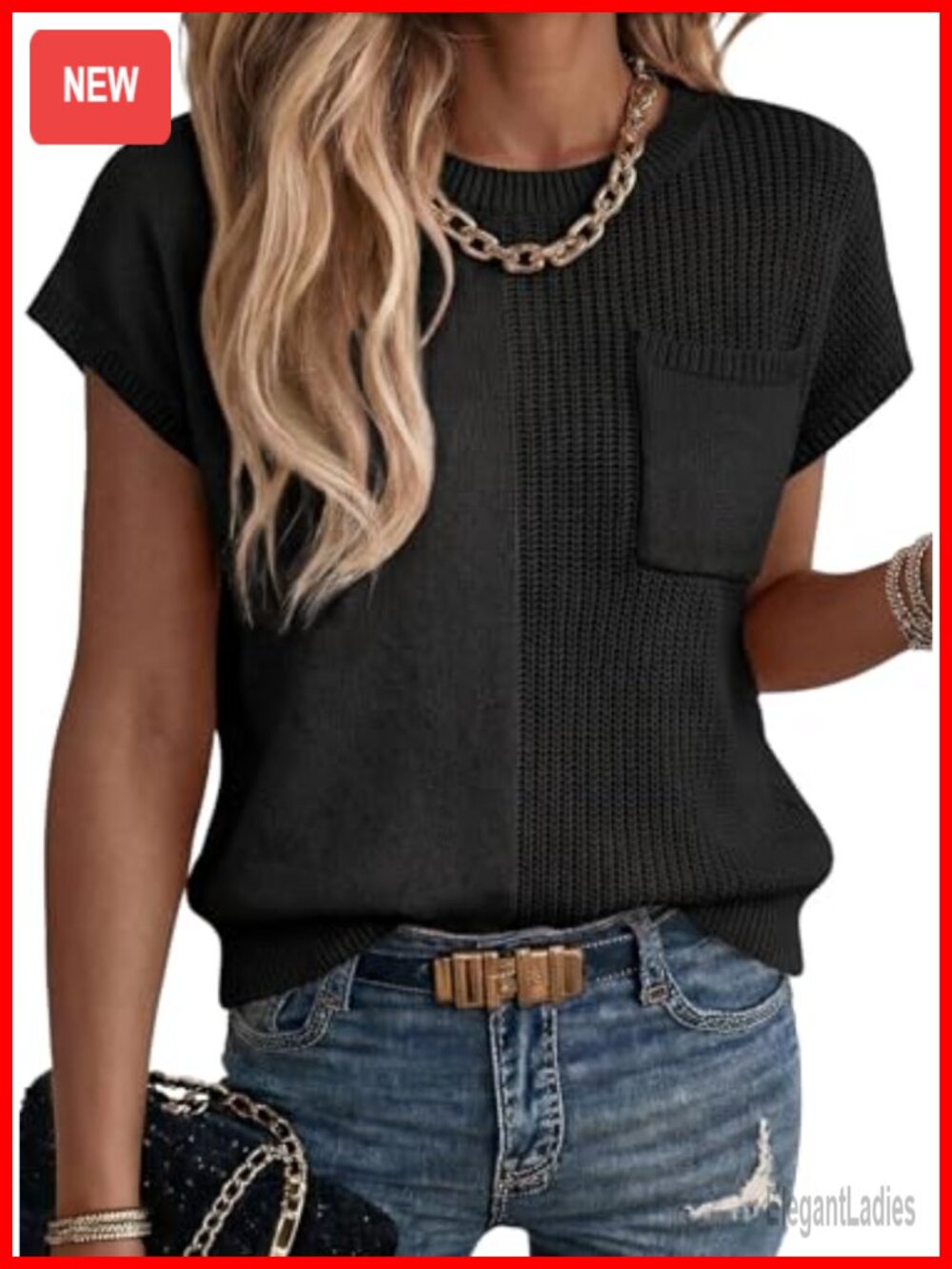 Asymmetrical Short Sleeve Sweater Vest Crew Neck Cap Sleeve Pullover